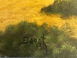 an oil painting of a yellow field with a lone tree in the foreground