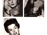 four black and white photos of a woman with a smile