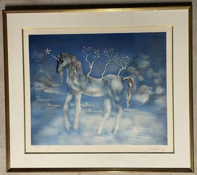 un tableau représentant une licorne debout dans la neige