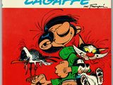 a red book cover with a cartoon character holding a cat