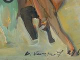 a painting of a woman riding a horse on the beach