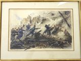 painting of a painting of a group of men on a hill