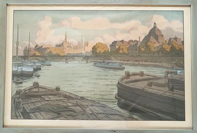 a picture of a painting of boats in the water