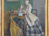 une image d'un tableau représentant une femme assise à une table