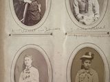 four old time photos of women in formal dress and hats