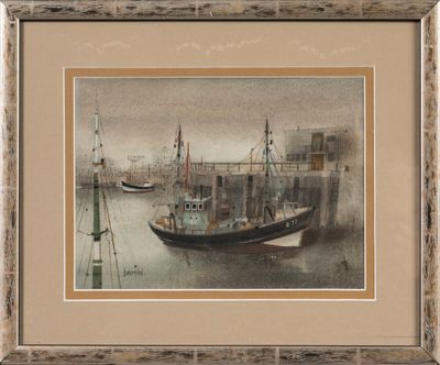 Georges DAMIN (né en 1942) Chalutiers au port Aquarelle sur …