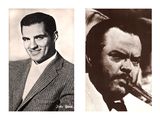 two black and white photos of a man with a cigar