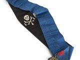blue and black necktie with a skull and crossbone on it