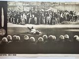 black and white photograph of a baseball game being played in front of a crowd