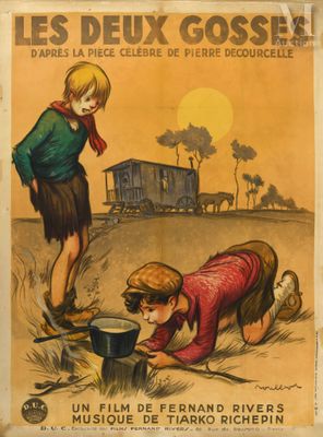 french poster for the film les deux gosses, with a boy and a girl in a field
