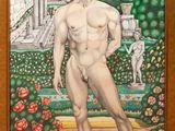 une image représentant un tableau d'un homme nu debout dans un jardin