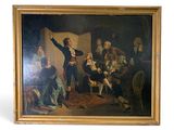 painting of a painting of a man giving a speech to a group of people