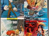 four books of peter hooonn ' s pirate novels are on display
