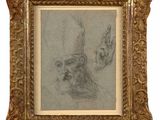 a drawing of a man with a feather on his head