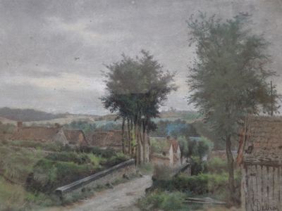 Louis DEBRAS (1820-1899). Village à la campagne, pastel sign…