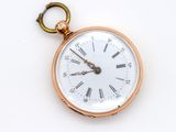a gold pocket watch with roman numerals on it