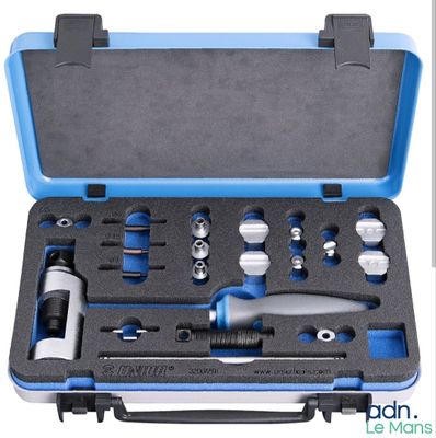 a blue case with tools in it on a white background