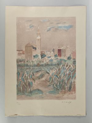 une image représentant un tableau représentant une vue d'une ville vue de loin