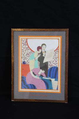 tableau représentant une femme et un homme assis sur un canapé