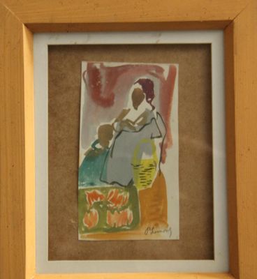 a picture of a painting of a woman with a child