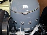 an image of a blue and white mixer in a box