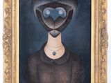 an image of a painting of a woman with a cat ' s face on her head