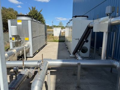 a view of a building with pipes and pipes in it