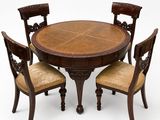 une image représentant une table en bois entourée de quatre chaises