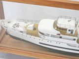 a model of a boat in a glass case