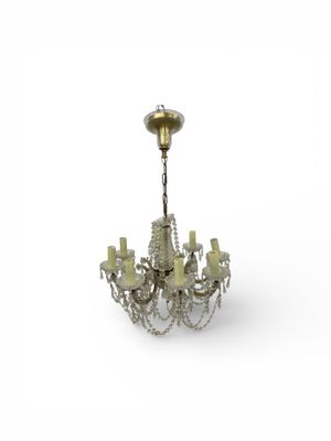 Lustre corbeille à huit bras de lumière, pampilles de perles…