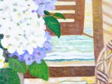 a painting of a vase of flowers sitting on a table