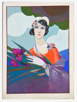 a painting of a woman with flowers in her hand
