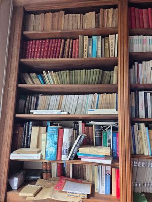 de nombreux livres sur les étagères de cette pièce