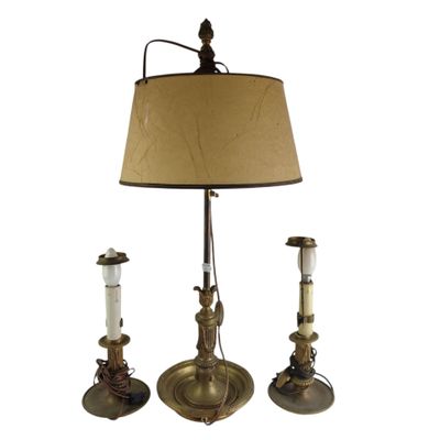 pair of antique brass table lamps with shades and lampshads