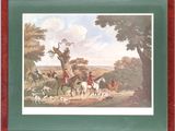 painting of a group of men riding horses in a wooded area