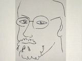 portrait of a man with glasses and a beard in a black and white drawing