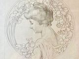 drawing of a woman with a wreath of flowers in her hair