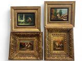 three framed paintings of a man and a woman in a landscape