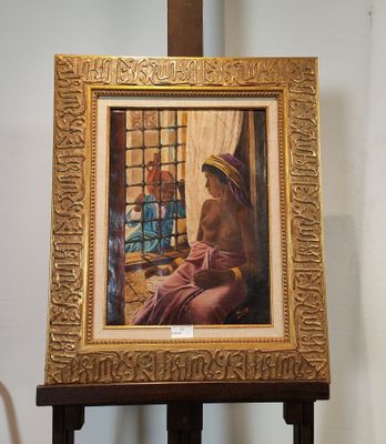 un tableau représentant une femme assise sur une chaise devant une fenêtre