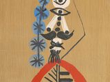 an image of a painting of a woman with a red umbrella