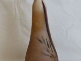 a brown vase with a plant on it on a white background