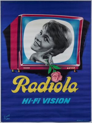 une vieille affiche de cinéma représentant une femme avec une fleur sur la tête