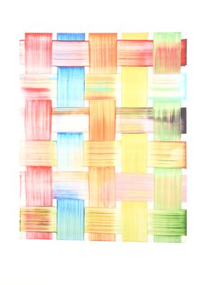 abstract painting of multicolored squares on a white background