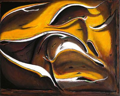 un tableau représentant deux lévriers, dans un cadre marron et jaune