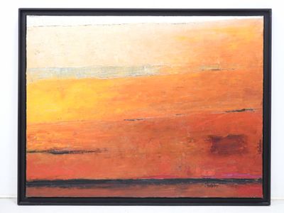 painting of an orange and yellow landscape with a black frame