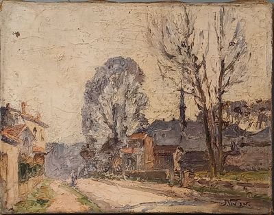 une image d'une peinture représentant un homme marchant sur un chemin de terre