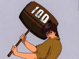 une image représentant une femme tenant une pancarte en bois sur laquelle est inscrit « 1 00 »