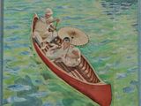 une image représentant un tableau où l'on voit deux personnes dans un canoë