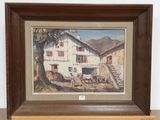 an image of a painting of a farm scene in a wooden frame