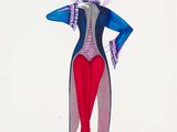 dessin représentant une femme en costume, coiffée d'un haut-de-forme